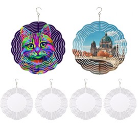 Nubaka 6 Pack Sublimation Wind Spinner,10inch Round 3D Stainless Steel Hanging Wind Spinner Kinetic Wind Sculpture Yard Art Decorations Indoor/Outdoor Décor
