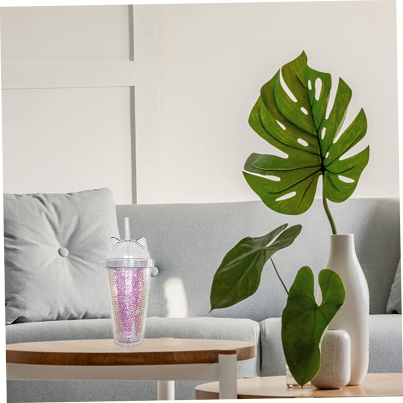 Water Tumbler with Straw Lid Plastic Cup with Straw Sequin