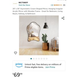 Mirror 20" x 30" Asymmetric Crown-Shaped Mirror, Hanging IrregularAcryl