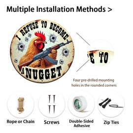 Vintage Retro Farm Chicken Aluminum Wall Sign, Humorous "I Refuse to Become a Nugget" Home, Bar, Garage, Garden, Chicken Coop Decorate 8x8 Inch (2556)