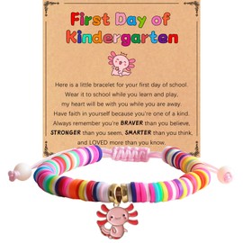 JIANZHEN First Day of Kindergarten Bracelet Cute Axolotl Stuff Back to School Gifts with Lovely Card Clay Beads Mother Daughter Jewelry for Gir Daughter Granddaughter Niece
