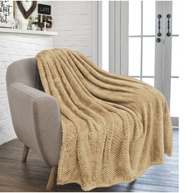 RayyanLinen Waffle Honey Comb Throw Blanket Super Soft Luxurious Versatile Sofa Bedspread Travel Throw (MINK, SINGLE - 125 x 150CM)
