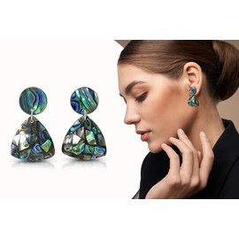 AeraVida Mosaic Triangle Abalone Shell Drop Earrings for Women