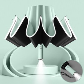 MZSX Umbrella, Pocket Umbrella, Windproof and Stormproof, Inverted Folding Design, Small Compact, Reflectors on the Edge, for Men and Women, light green