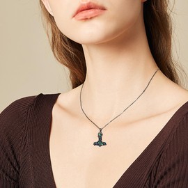 Thor Hammer Necklace Sterling Silver Black Mjolnir Tree of Life Pendant Viking Nose Jewelry Gifts for Women