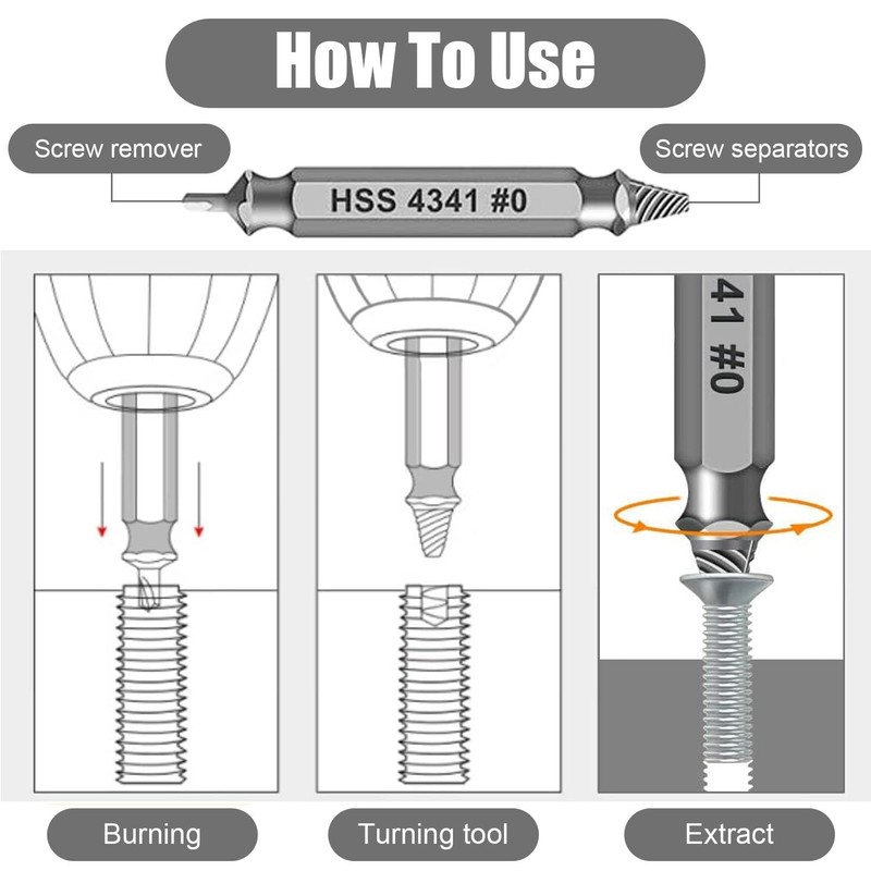 6 Pcs Damaged Screw Remover Screw Tool Stripped Screw Extractor