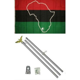 Africa Map 3'x5' Polyester Flag With 6' Aluminum Flag Pole Kit With Eagle Topper