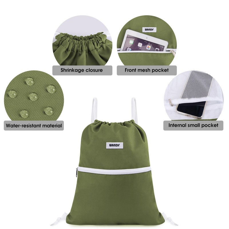 WANDF Drawstring Backpack String Bag Sackpack Cinch Water Resistant Nylon