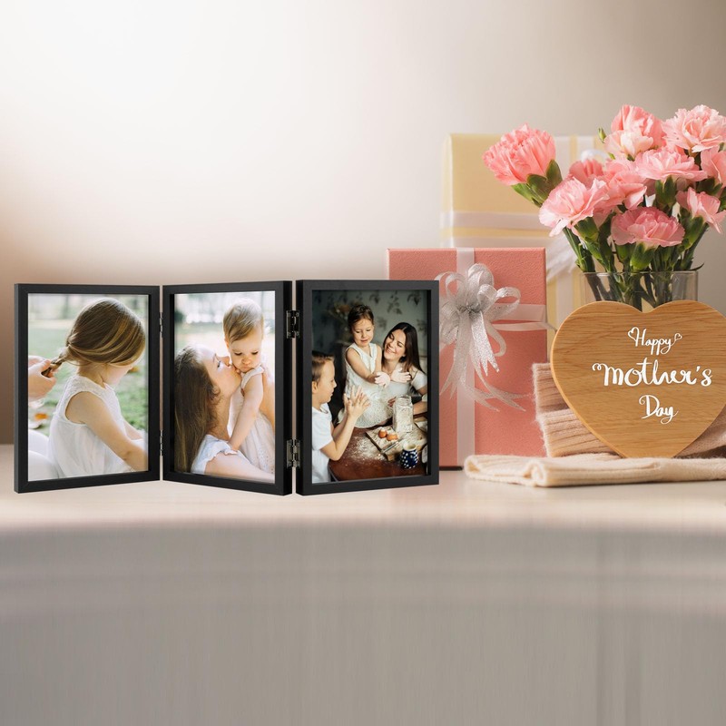 5x7 Triple Hinged Frames, 3 Folding Picture Frame, Stand Vertically