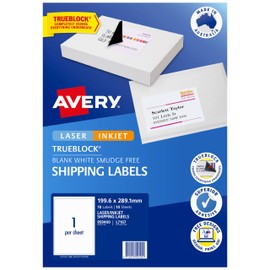 Avery Trueblock A4 Labels for Laser & Inkjet Printers - Printable Packaging, Shipping & Address Labels - Mailing Stickers - White, 199.6 x 289.1 mm, 10 Labels / 10 Sheets (959400 / L7167)