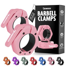 DMoose Fitness Barbell Clips 2" (Pair) - Quick Release Olympic Barbell Clamps with Anti Slip TPR Lining - Barbell Collars for Secure Weightlifting & Powerlifting (Pink - Non Megnetic)