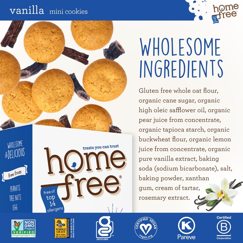 Homefree Treats you Can Trust, 70% Organic, Vanilla Mini Cookies,