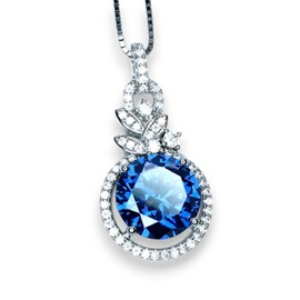 3.8 CT Blue Sapphire Necklace - 18KGP Sterling Silver - Diamond Flower Petal - September Birthstone - Luxury Unique Design Sapphire Pendant 16" ~20" adjustable chain #580