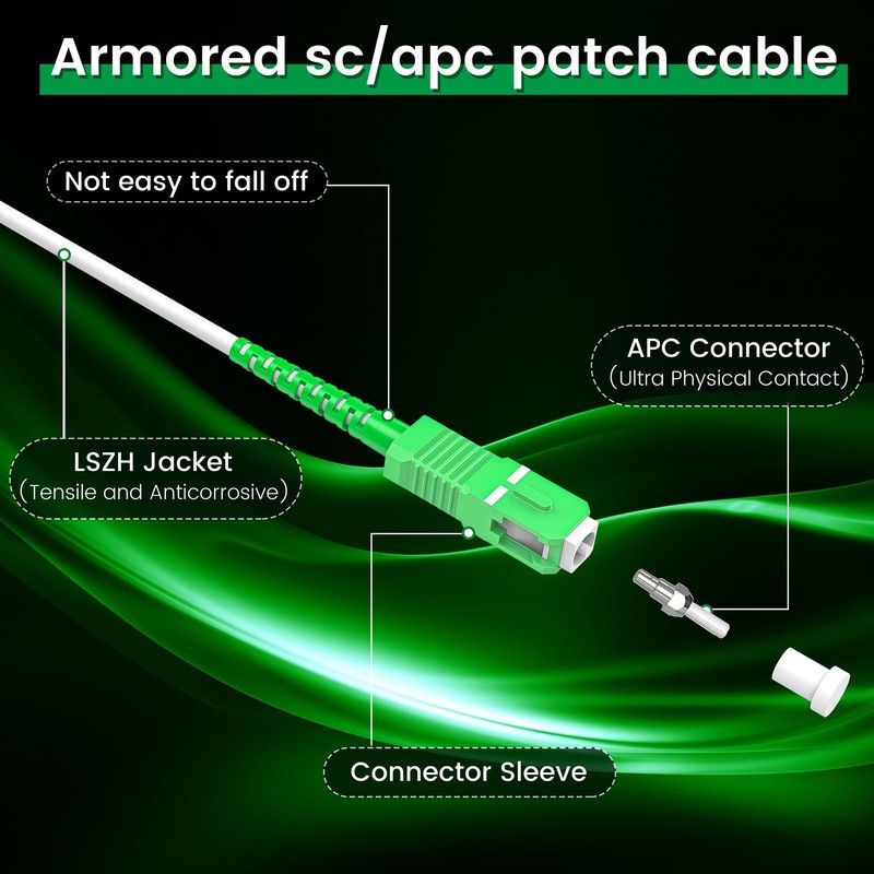 SpeedyCables SC/APC Armored Fiber Optic Cable 1m/3ft - OS2 Single