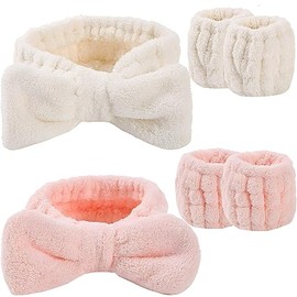 TUMYES Juego de Diademas Spa, Vellón Coral Suave, RosaBlanco                                                                                          
