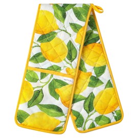 Double Oven Gloves Heat Resistant Yellow Ovens Mitt Cotton Potholders Gloves for Home Cooking Kitchen BBQ - Retro Lemon