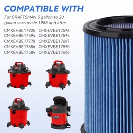 38751 Replacement Vacuum Filter Compatible with Craftsman CMXZVBE38751 Wet/Dry Vac Filter for 5 to 20 Gallon shop vacuums,Fine Dust Filter(9-38751)