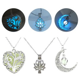 SIewee Fantasy Glow in the Dark Crescent Moon, Heart, and Flower Necklaces - Jewelry Charms Pendants for Women - Fairy, witches, Space Necklace (silvery Sky Blue)
