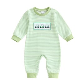 CEHEDDO Newborn Baby Boy Girl Golf Outfit Golf Cart Long Sleeve Romper Sweatshirt Striped Jumpsuit Infant Fall Winter Clothes (Green, 12-18 Months)