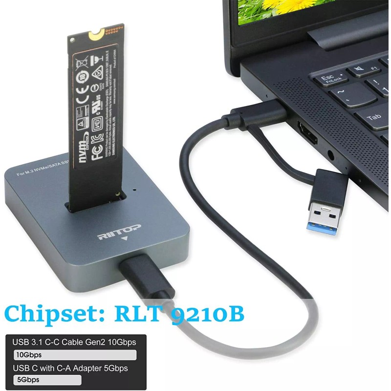 RIITOP M.2 to USB Docking Station,NVMe to USB C Reader