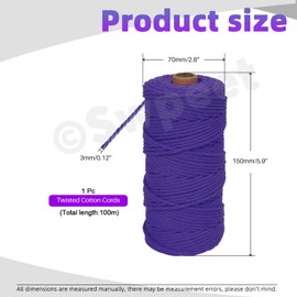 Swpeet 100m Deep Purple Macrame Cord, Cotton Rope Colorful Cotton Craft Cord, Natural Craft Cord String Yarn Ideal for Wall Hanging, Plant Hangers, Crafts, Knitting, Decorative Projects