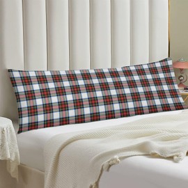 Christmas Body Pillow Cover 20x54 Red and White Tartan Plaid Long Pillowcase with Zipper Decorative Retro Classic Rectangle Cushion Covers,Scottish Farmhouse Pillow Case for Bedroom