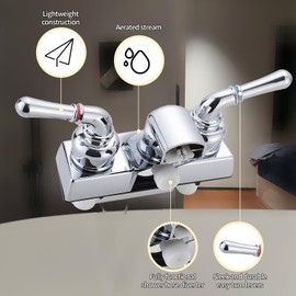 RV Shower Faucet,4" RV Camper Shower Dual Faucet, RV Shower Faucet Replacement with Winged Levers,Camper Bathroom Faucet Valve Diverter with Classical Handles (Chrome)