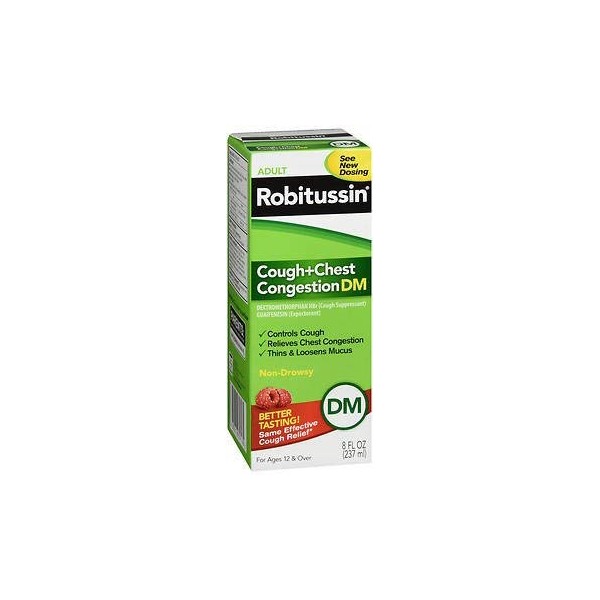Robitussin Adult Cough + Chest Congestion DM Liquid - 8 Oz (Pack of 2)