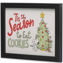 Peanuts Snoopy 'Tis the Season to Eat Cookies Framed Wood Wall Decor - Cute Snoopy Christmas Picture for Holiday Decor