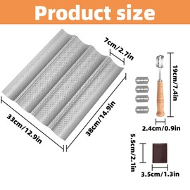 DYUEE Baguette Baking Tray French Bread Pan for 4 Baguettes with Non-Stick Coating, Thickened Perforated Multi Slot Baguette Baking Pan for Oven Baking Baguette Mould Accessories (Silver)
