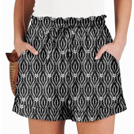 Angerella Women Comfy Drawstring Casual Elastic Waist Trendy Print Shorts Summer Beach Lightweight Short Pants with Pockets BlackPattern L