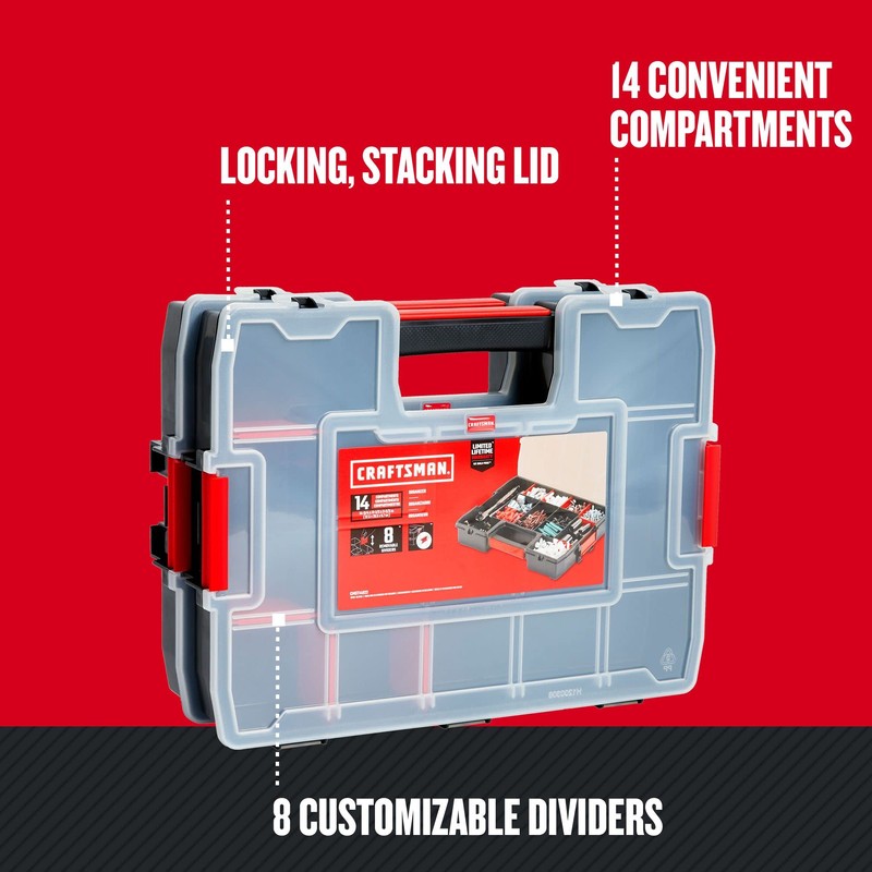 CRAFTSMAN Tool Organizer, 2-Packs with 14-Compartments, Lid Includes Secure Latch