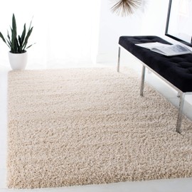 SAFAVIEH Laguna Shag Collection Area Rug - 6'7" Square, Beige, Solid Design, Non-Shedding & Easy Care, 2-inch Thick Ideal for High Traffic Areas in Living Room, Bedroom (SGL303B)