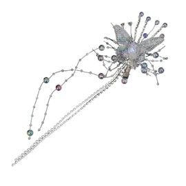 2 pack Crystal Long Tassel Hair Clip Butterfly Hair Clips Long Tassel Hair Claw Clips Rhinestone Butterfly Hair Barrettes Cute Hairpins Decorative Hair Accessories for Women Girls (White, One size)