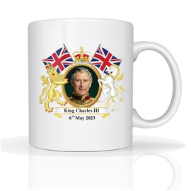 Star Online King Charles III Reign Celebration Tea Coffee Mugs Union Jack Flag Coronation Ceremony Decoration Memorabilia Merchandise White 11oz Ceramic New King Royal Monarch