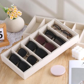 FdcZeyxior 2 Pack Velvet Sunglass Organizer Tray, Beige Jewelry Organizer Trays for Drawer 6 Grid Stackable Sunglasses Holder Storage Organizers Tray for Women Girls Men Glasses Jewelry Display Watch