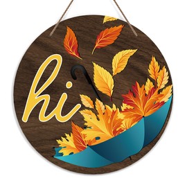 Autumn Welcome Door Sign, Hello Fall Wooden Round Decorative Wall Plaque, Home Sweet Home Welcome Sign for Front Door, Fall Farmhouse Porch Yard Hanging Sign, Outdoor Thanksgiving Decoration -44