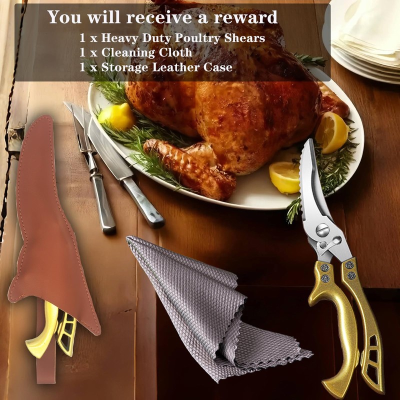 ANDONG Heavy Duty Kitchen Poultry Shears with Serrated Edge, Spring