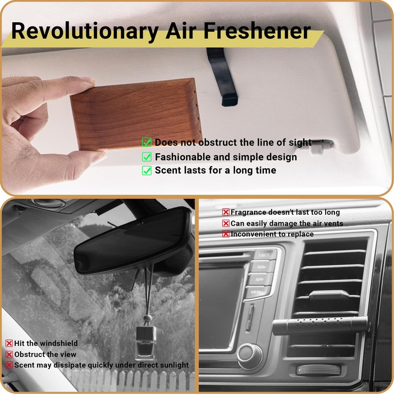 Yuoyar 2Pcs Wood Car Scents Air Freshener Visor Clips Diffuser