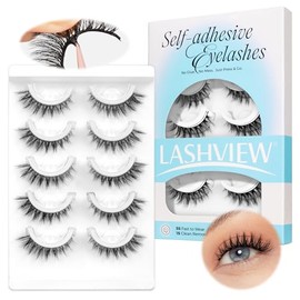 LASHVIEW Pestañas autoadhesivas, 5 pares de pestañas postizas autoadhesivas de ojo de gato, reutilizables, aspecto natural, pestañas a presión, sin ne