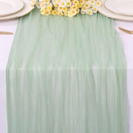 TuTive Sage Gauze Table Runner 10ft Rustic Cheese Cloth Table Runner Boho Style Decorations for Romantic Date Wedding Party Baby Shower Photography Decoration