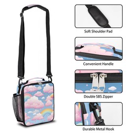 Rainbow Pink Lunch Bags for Girls Insulated Lunch Boxes Rectangular Waterproof Lunch Tote Bag with Adjustable Shoulder Strap Portable Picnic Bag for School Work Outdoor Gifts