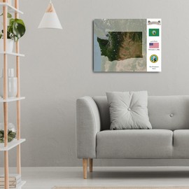 Washington Map Print - 14”x11” Canvas Wall Art Featuring Topographic Map, State Flag and Historical Text - Unique Educational Gift and Home Decor From Cranberry Collective
