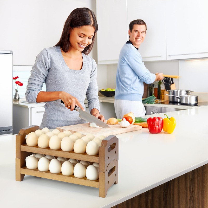 Uibyriy 2-Tier Wooden Egg Holder for 36 Eggs, Wooden Egg