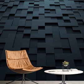 NWT Removable Wall Sticker/Wall Mural 3D Black Geometric Square Pattern Abstract Shapes Illustrations Modern Art Decorative Multicolor Boho for Living Room, Bedroom, Office - 100x144 inches