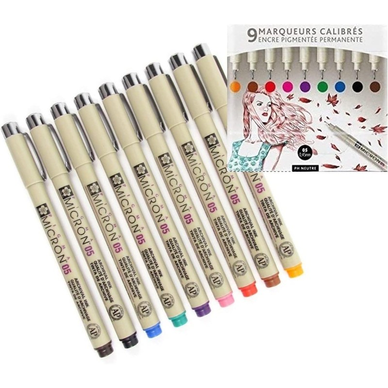 Pigma MICRON Sakura 05th Set with 9 Colours and 1