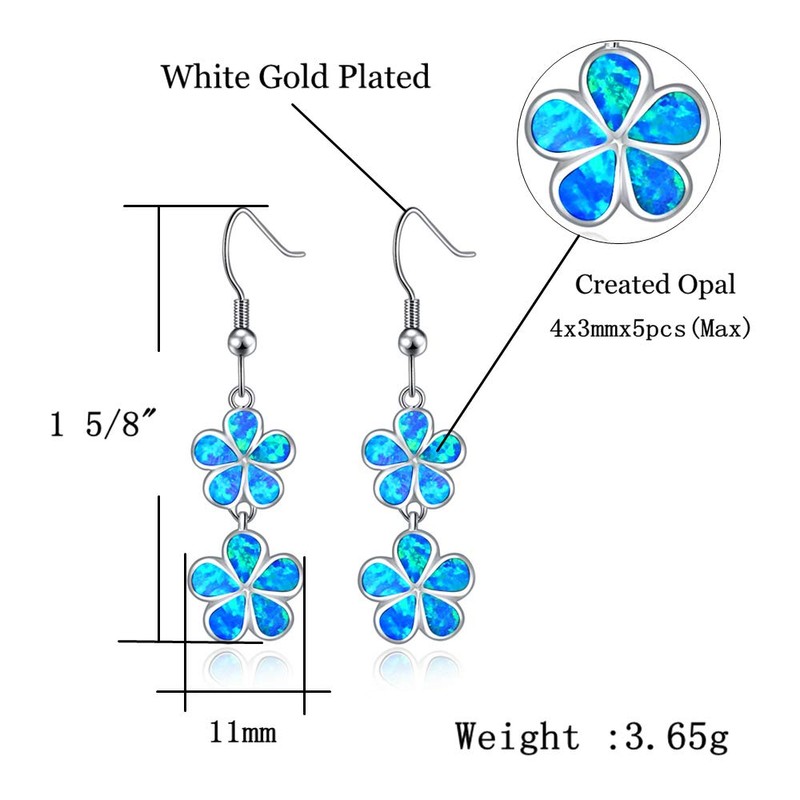 CiNily Flower Dangle Drop Earrings Blue Opal Earrings for Women