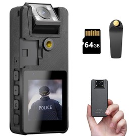 Hoestr 64GB Body Camera, 1296P HD Body Cam (3000 mAh) mit IR Nachtsicht und 180° drehbarem Objektiv,Bodycam Körperkamera Ideal für den privaten Gebrauch, die Polizei und Strafverfolgungsbehörden