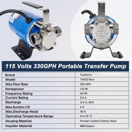 Pump with Hose, 115V 1/10HP 330GPH Power Water Pump Transfer Drain Pump, with Suction Hose Kit.
