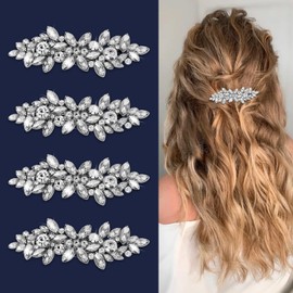 WHAVEL 4PCS Rhinestone Hair Clips Silver Sparkling Bridal Barrettes Elegant Bride Wedding Hair Accessories for Women Secure Hold